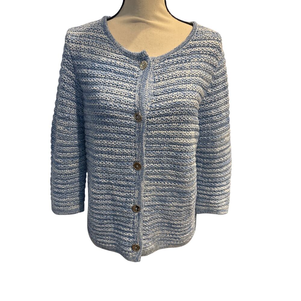 ⭐️ Women’s J. Jill Boxy Blue Cardigan Sweater Size Medium  Grannycore Officewear